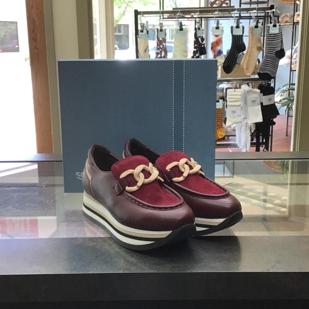 Burgundy Platform Loafers with Chain Accent by Softwaves